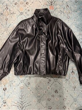 Zara Black Faux Leather Flight Jacket